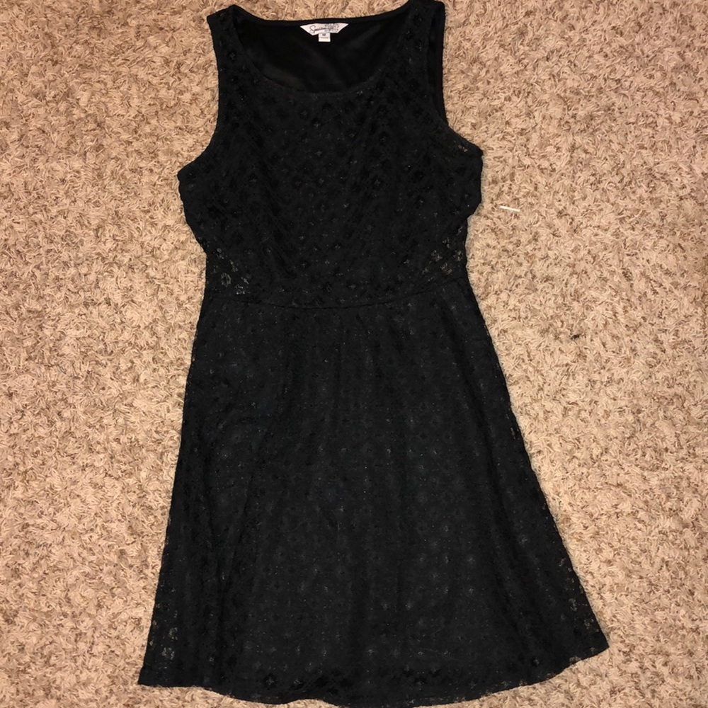 black crochet fit and flair dress
